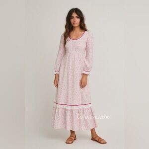 Vintage Handmade Maxi Dress SM Gunne Style Pink Floral Country Boho Cottagecore
